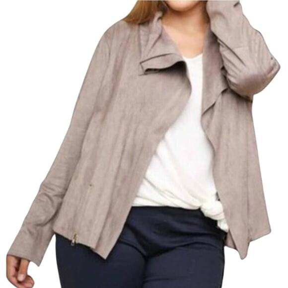 Umgee 1XL Soft Suede Moto Jacket in Mocha Asymmetrical Zip Fitted Draped Collar - Picture 9 of 9